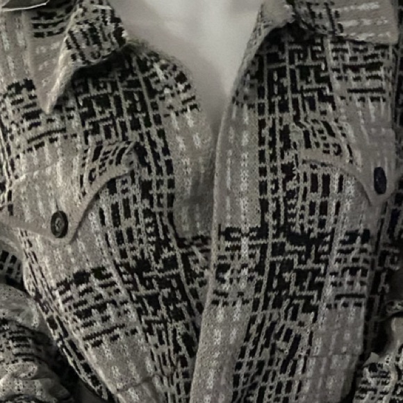 Kempson Sweater Cardigan, Black, Grey & White Plaid w/ Front Button Pockets, M - Picture 4 of 9